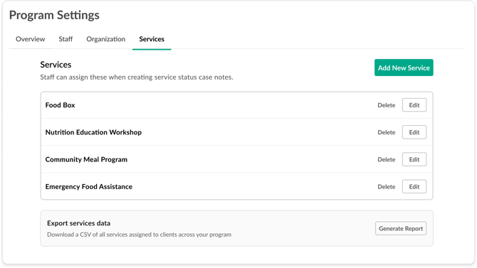 Settings - Services